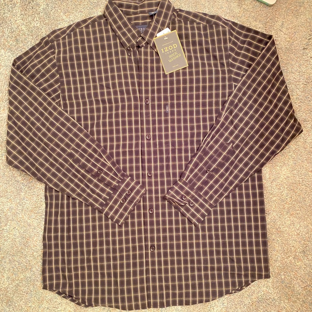 IZOD black long sleeve Men button down rock washed shirt M